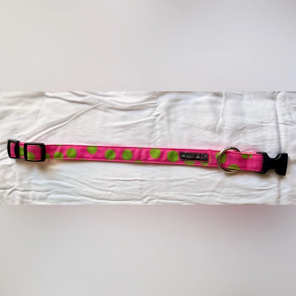 WALK-E-WOO Neon Pink & Green Polka Dot Dog Collar